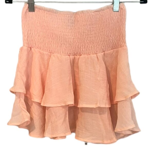 Women's‎ Shein Ruffled Smocked Mini Peach Skirt Size Small - Picture 1 of 5